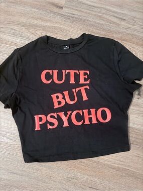 Cute But Psycho Black Crop Graphic Tee
